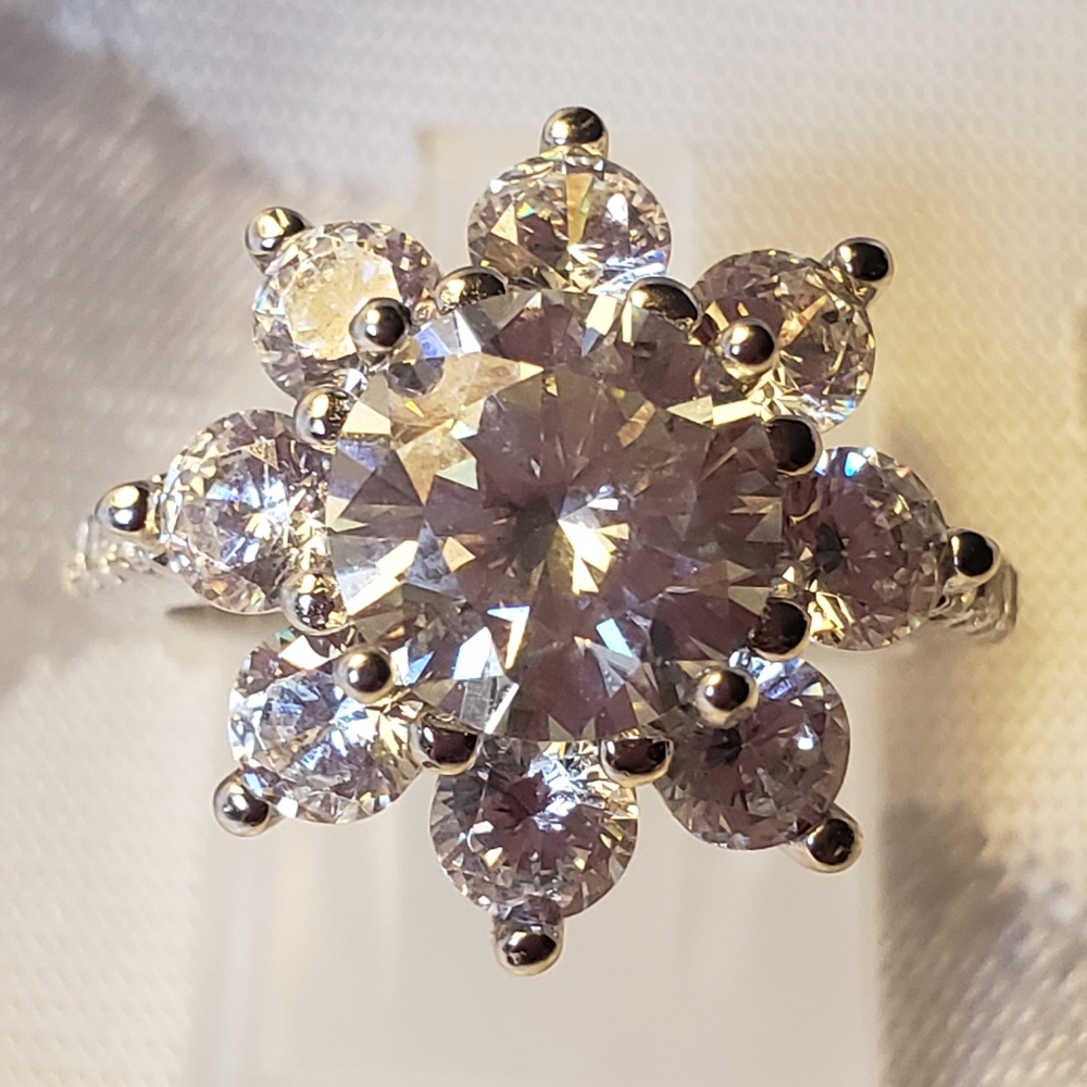 SOLDCertified Moissanite snowflake ring 2.00ctw. In Platinum over Sterling Silve - Picture 4 of 9